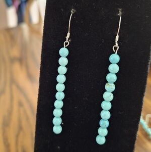 Earrings Turquoise Beaded Dangling Matchstick Earrings Sterling Silver